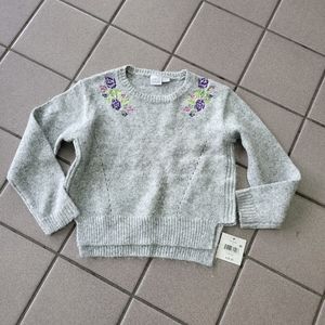 NWT Girls L(10/12) Falls Creek Embroidered Sweater Gray Flowers Soft Cozy